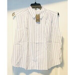Levi Women's Gracen Cotton Button-Front Blouse Size L, Stripe Dutch Blue NWT